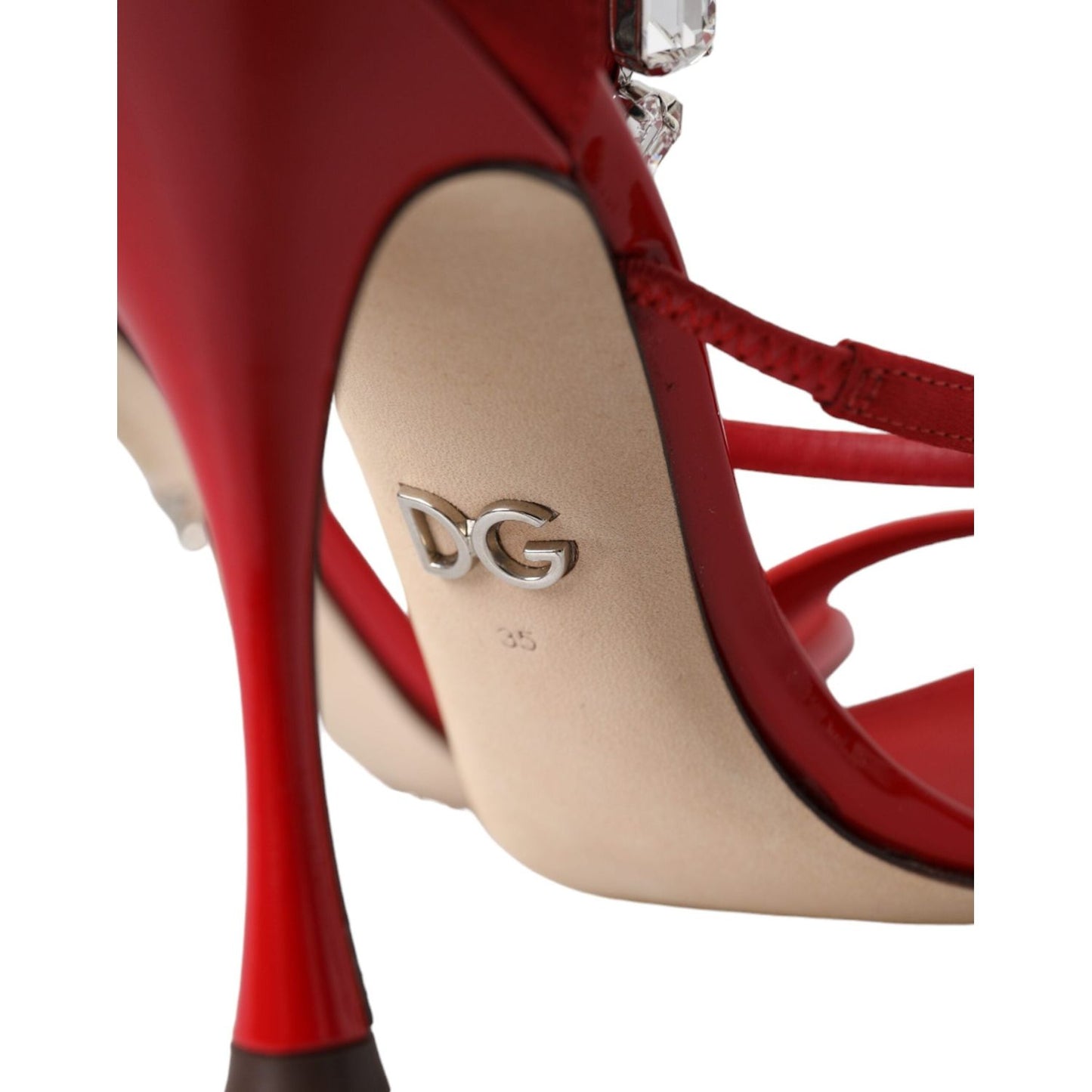 Dolce & Gabbana Red Keira Satin Crystals Sandals Heels Shoes Dolce & Gabbana Saddle Brown