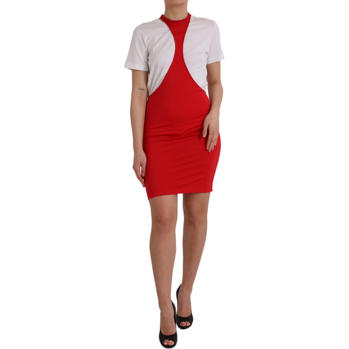 Dolce & Gabbana Red Nylon Stretch Bodycon Sheath Mini Dress Dolce & Gabbana Brown