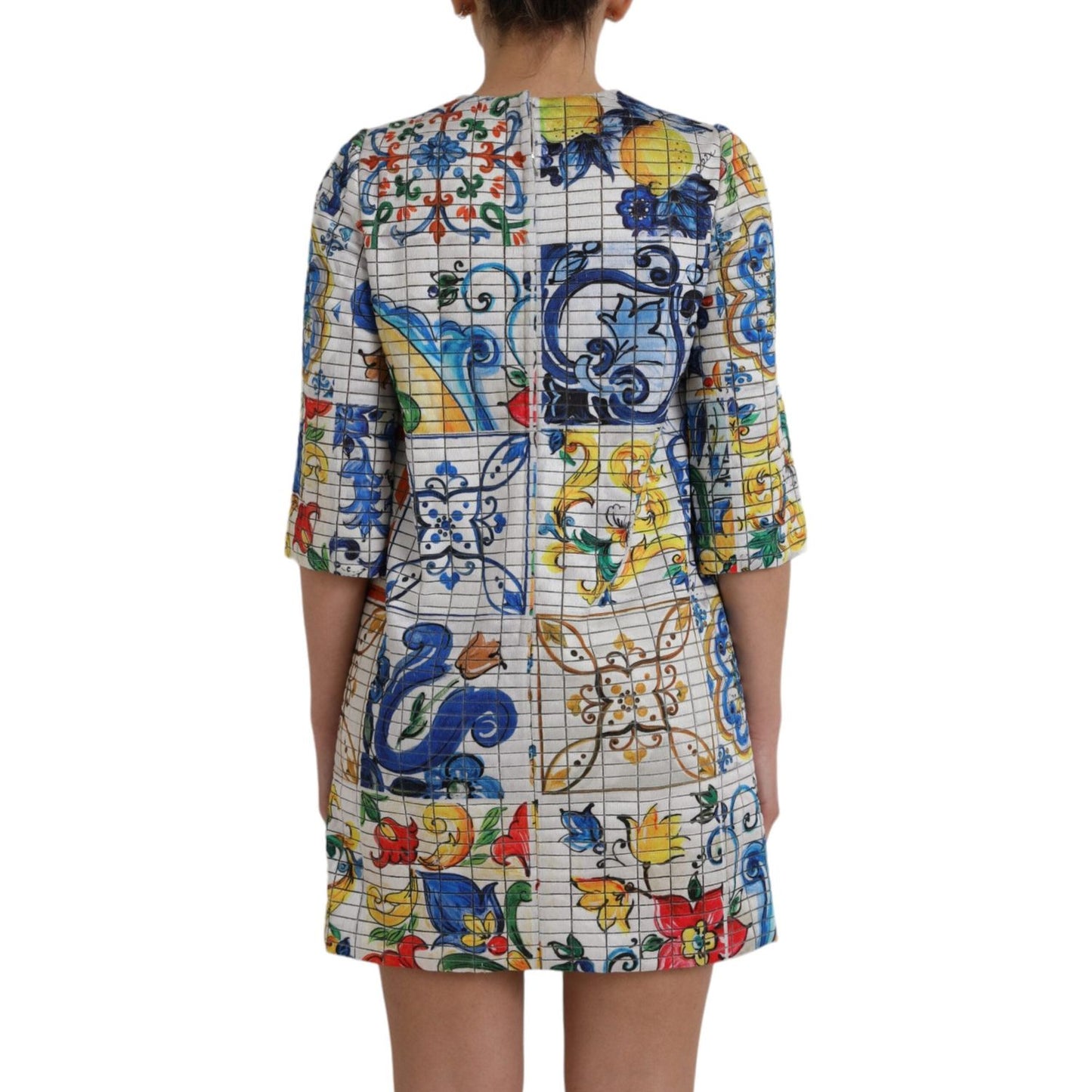 Dolce & Gabbana Multicolor Majolica 3/4 Sleeves Shift Dress Dolce & Gabbana Dark Gray
