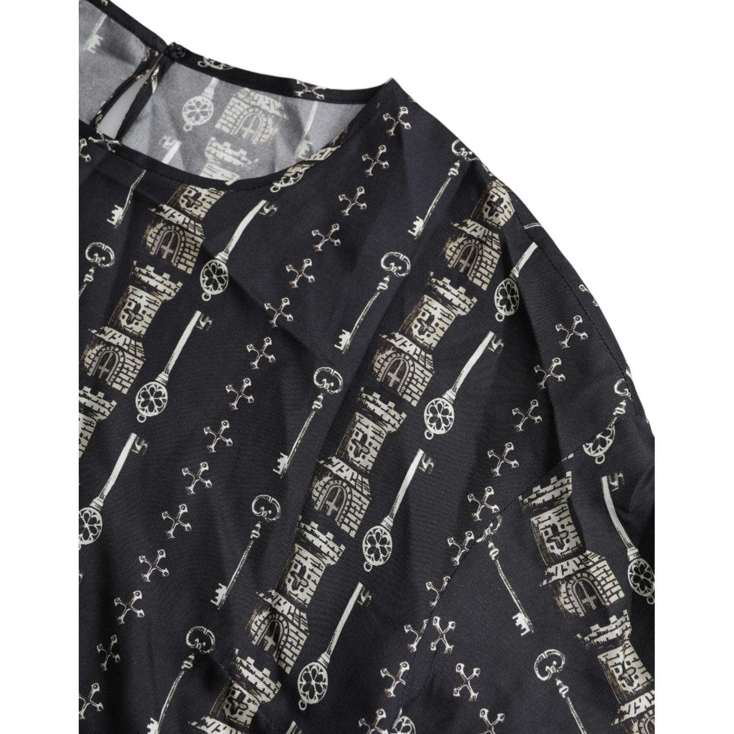 Dolce & Gabbana Black Key Castle Print Silk Blouse T-shirt Dolce & Gabbana Dark Slate Gray
