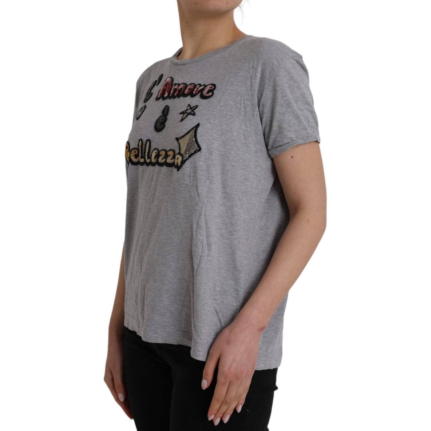 Dolce & Gabbana Gray Cotton L'Amore E'Bellezza Top T-shirt Dolce & Gabbana Dim Gray