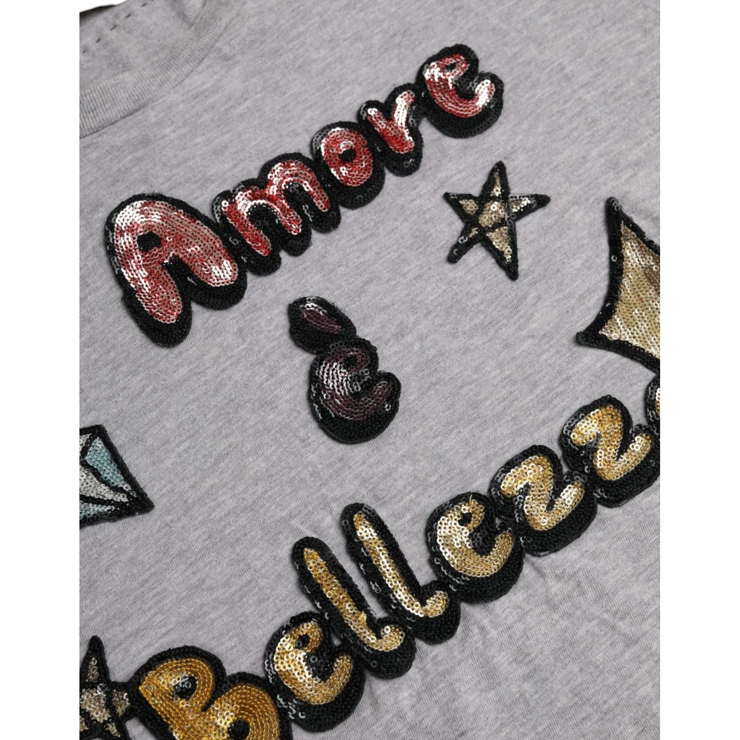 Dolce & Gabbana Gray Cotton L'Amore E'Bellezza Top T-shirt Dolce & Gabbana Dark Gray