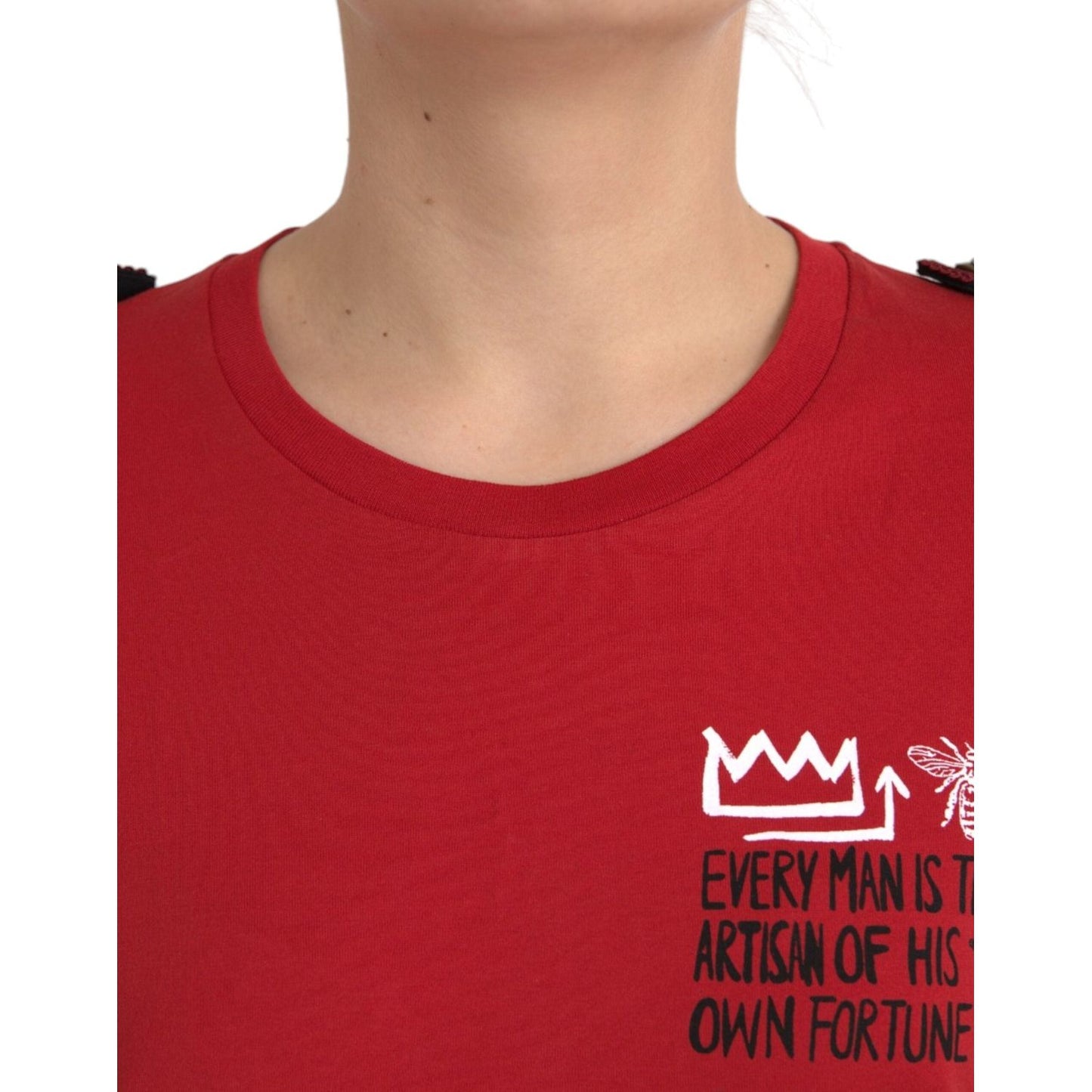 Dolce & Gabbana Red Cotton Graphic Print Crew Neck T-shirt Dolce & Gabbana Brown