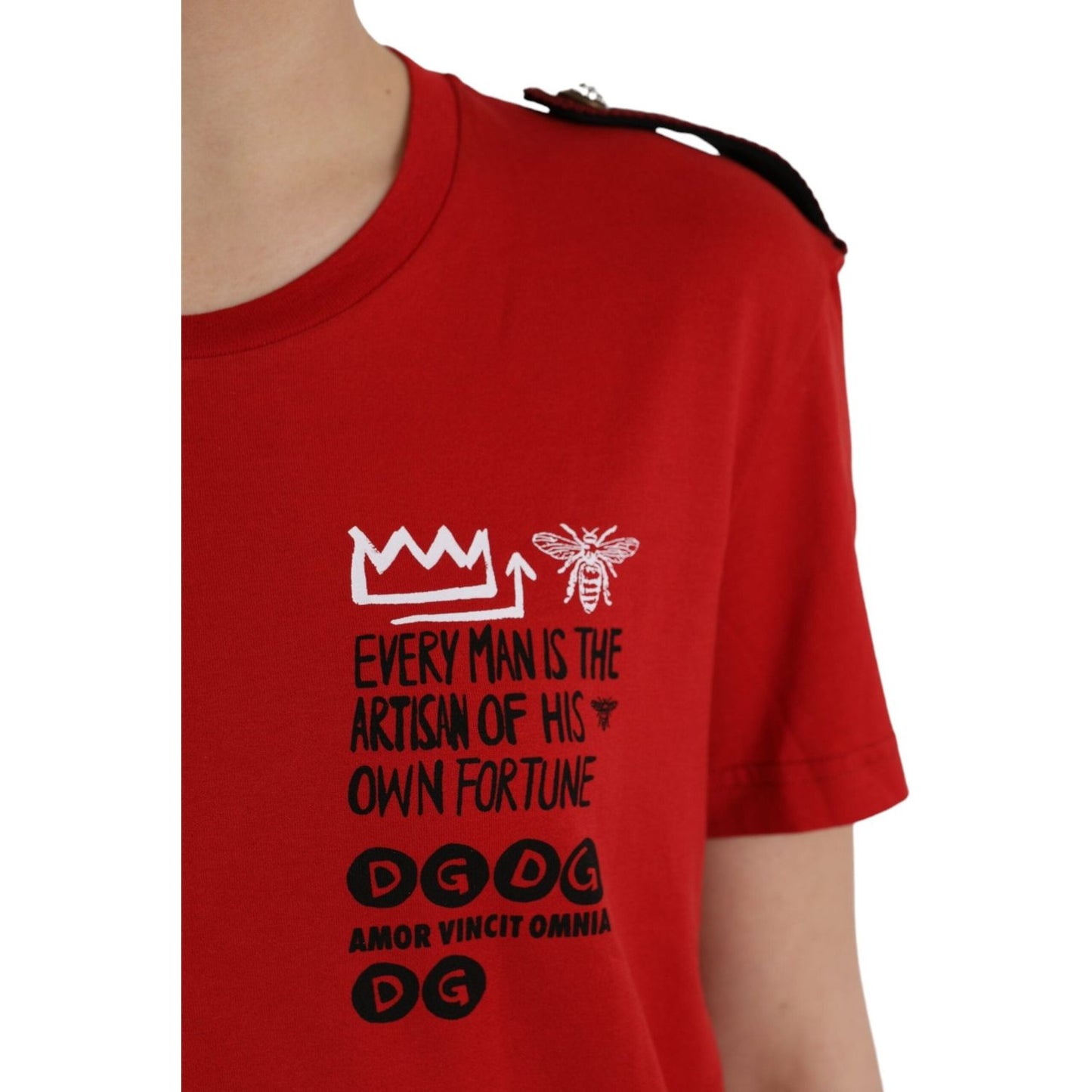 Dolce & Gabbana Red Cotton Graphic Print Crew Neck T-shirt Dolce & Gabbana Firebrick