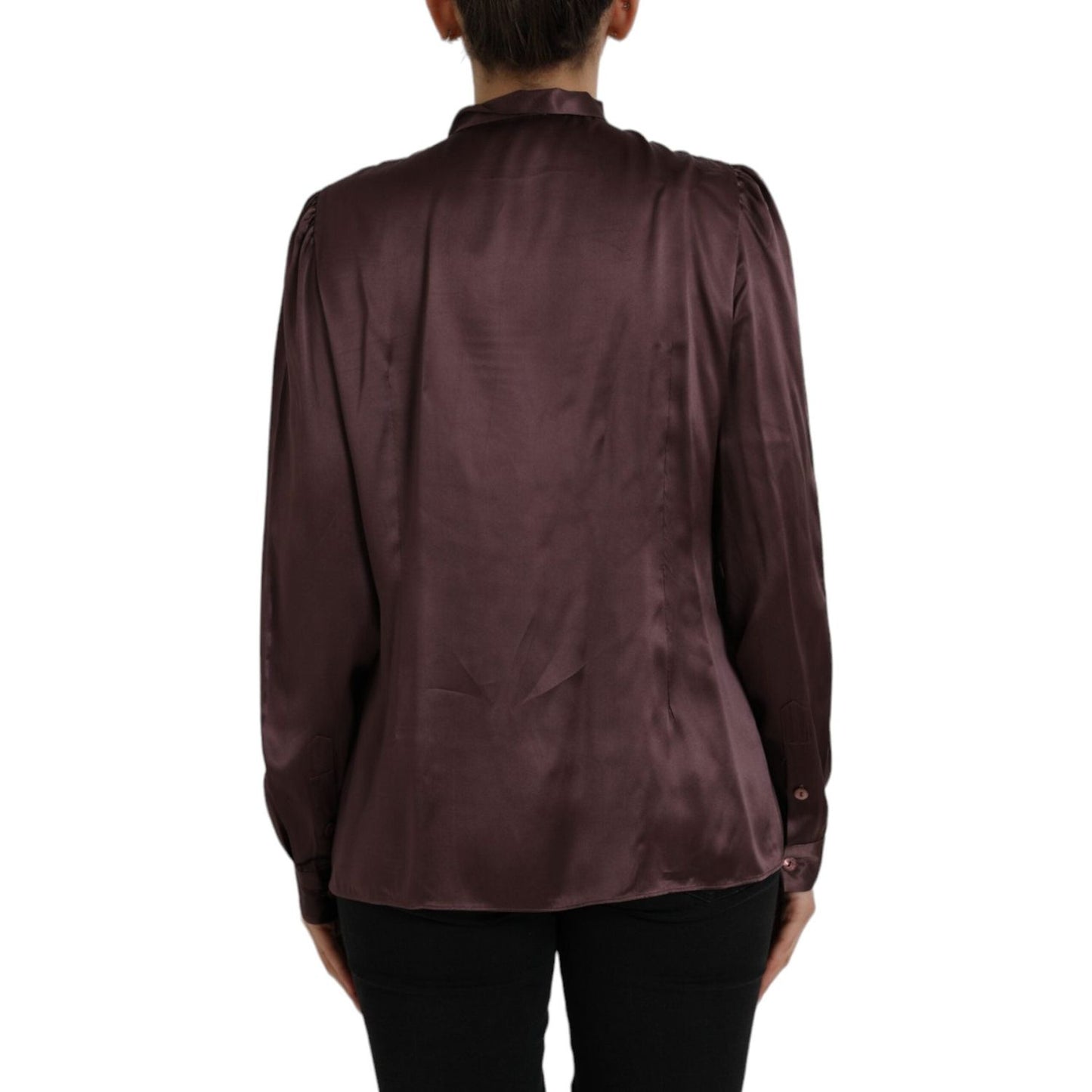 Dolce & Gabbana Brown Ascot Collar Long Sleeve Top Blouse Dolce & Gabbana Dark Slate Gray