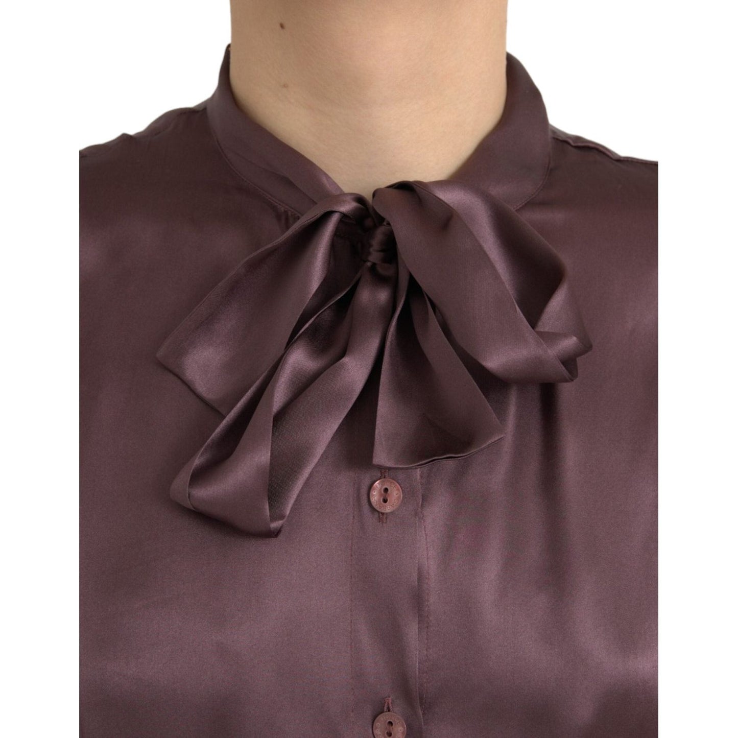 Dolce & Gabbana Brown Ascot Collar Long Sleeve Top Blouse Dolce & Gabbana Dark Olive Green