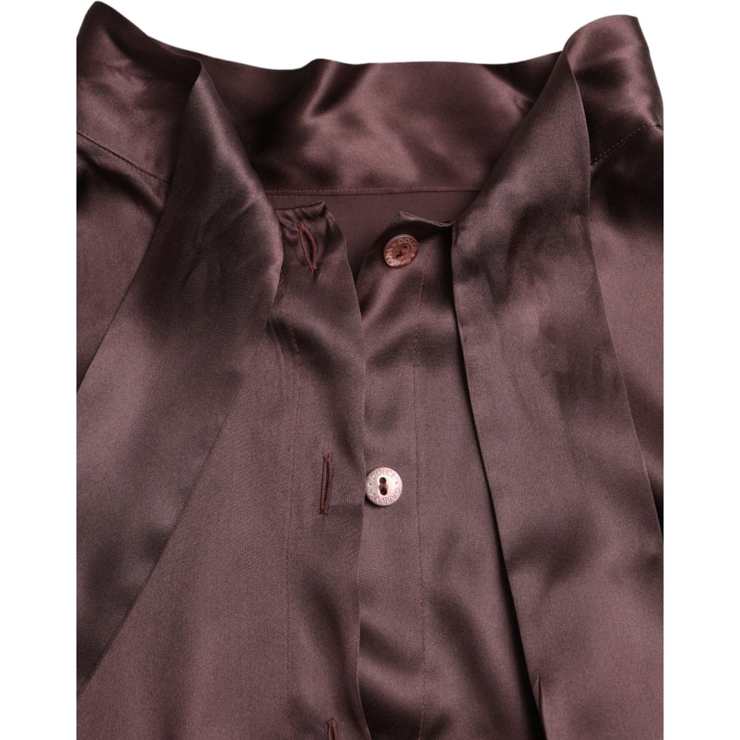 Dolce & Gabbana Brown Ascot Collar Long Sleeve Top Blouse Dolce & Gabbana Dark Olive Green