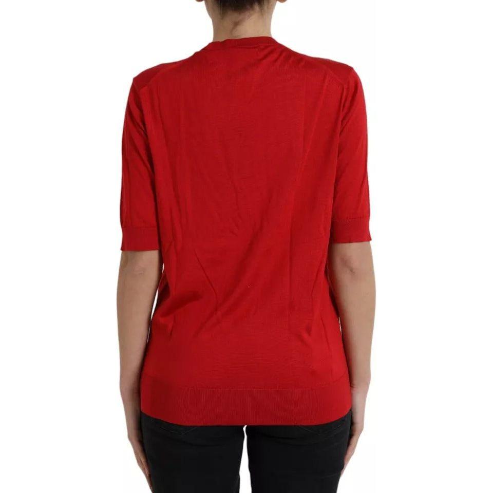 Dolce & Gabbana Red Silk Crewneck Short Sleeve Sweater Dolce & Gabbana Firebrick
