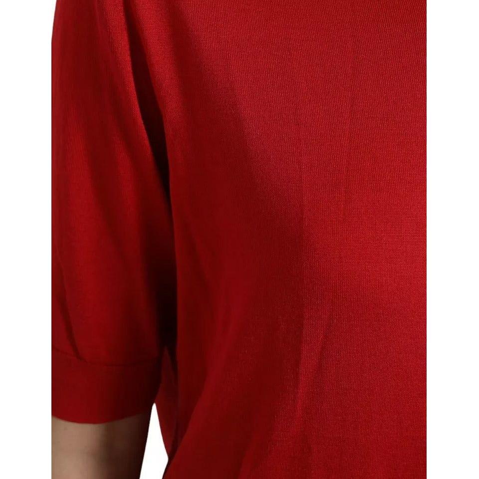 Dolce & Gabbana Red Silk Crewneck Short Sleeve Sweater Dolce & Gabbana Dark Red