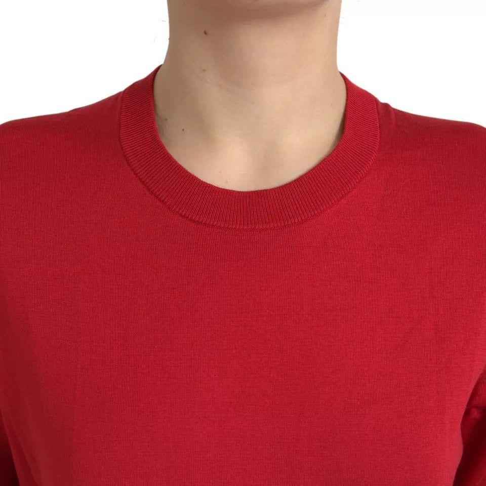 Dolce & Gabbana Red Silk Crewneck Short Sleeve Sweater Dolce & Gabbana Brown