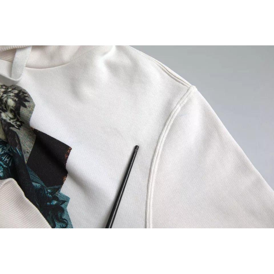 Dolce & Gabbana White Caesar Cotton Hooded Pullover Sweater Dolce & Gabbana Light Gray