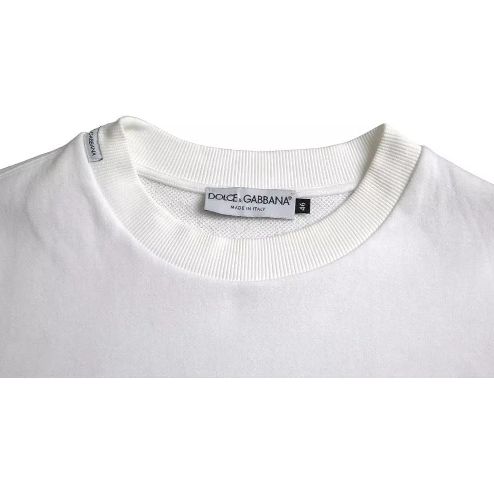 Dolce & Gabbana White Cotton Logo Pullover Sweatshirt Sweater Dolce & Gabbana Light Gray