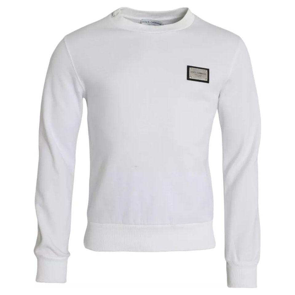 Dolce & Gabbana White Cotton Logo Pullover Sweatshirt Sweater Dolce & Gabbana Light Gray