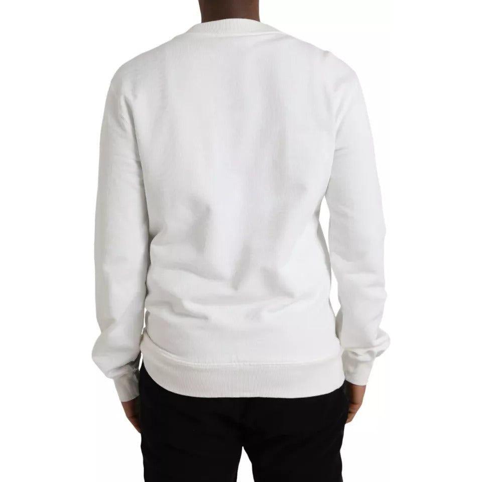 Dolce & Gabbana White Logo Cotton Crew Neck Pullover Sweater Dolce & Gabbana Light Gray