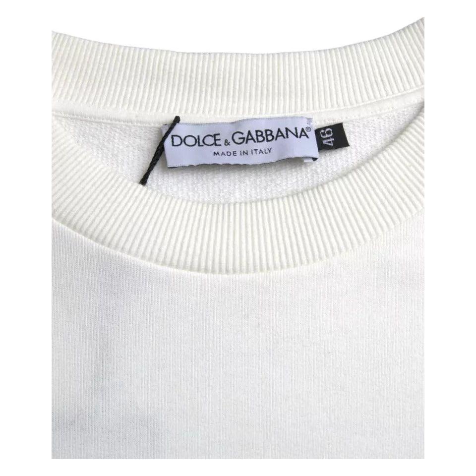 Dolce & Gabbana White Logo Cotton Crew Neck Pullover Sweater Dolce & Gabbana Lavender