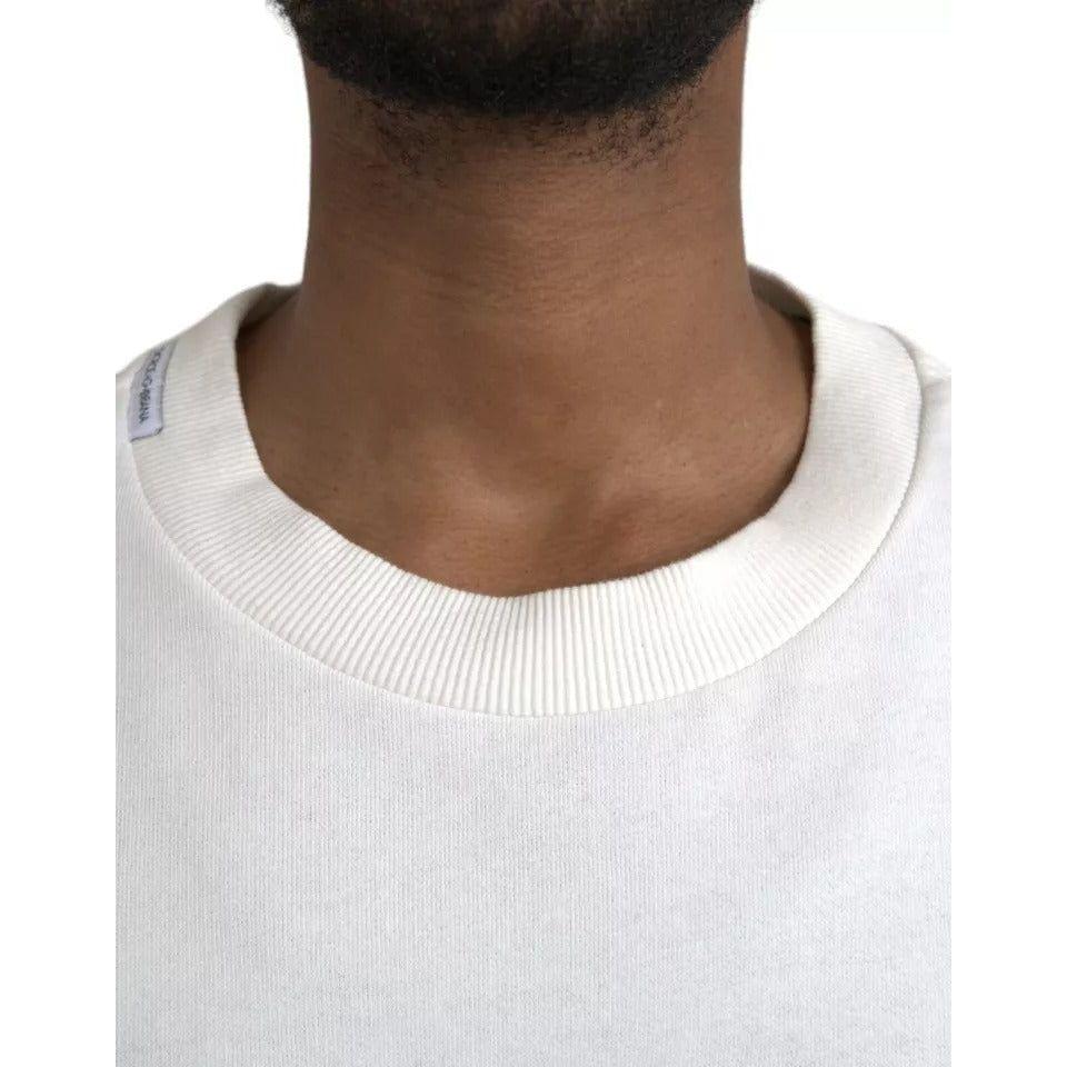 Dolce & Gabbana White Logo Cotton Crew Neck Pullover Sweater Dolce & Gabbana Light Gray
