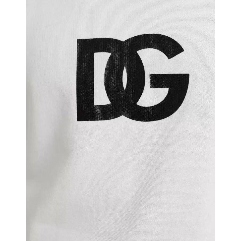 Dolce & Gabbana White Logo Cotton Crew Neck Pullover Sweater Dolce & Gabbana Light Gray