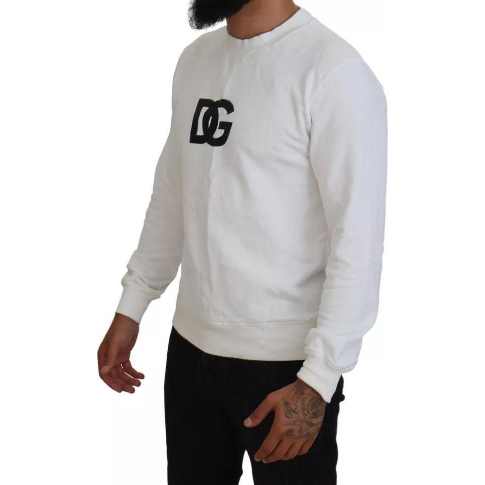 Dolce & Gabbana White Logo Cotton Crew Neck Pullover Sweater Dolce & Gabbana Gray