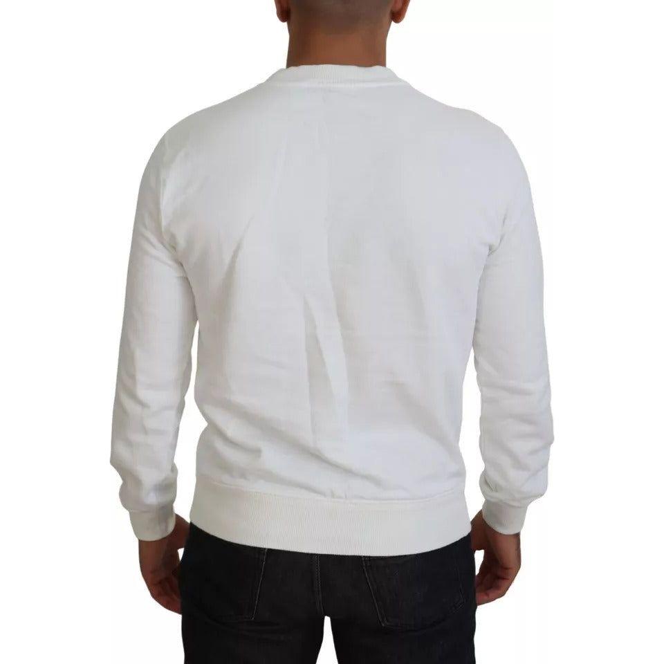 Dolce & Gabbana White Logo Cotton Crew Neck Pullover Sweater Dolce & Gabbana Gray