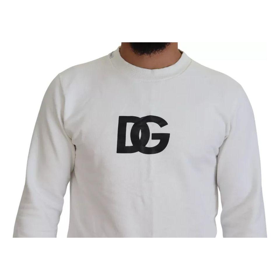 Dolce & Gabbana White Logo Cotton Crew Neck Pullover Sweater Dolce & Gabbana Gray