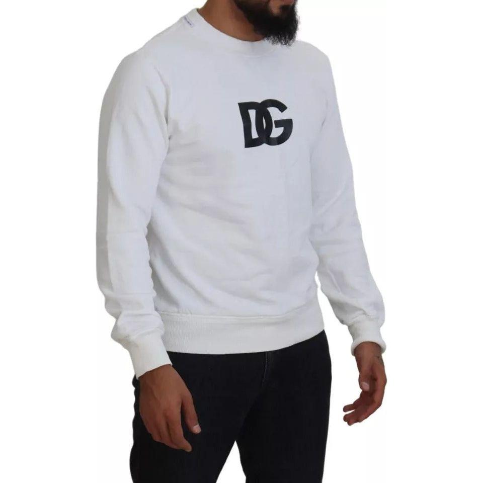 Dolce & Gabbana White Logo Cotton Crew Neck Pullover Sweater Dolce & Gabbana Gray
