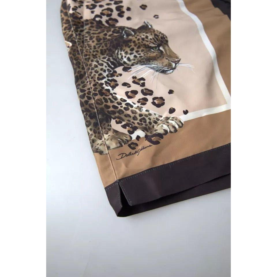 Dolce & Gabbana Dark Brown Leopard Beachwear Swimwear Shorts Dolce & Gabbana Gray