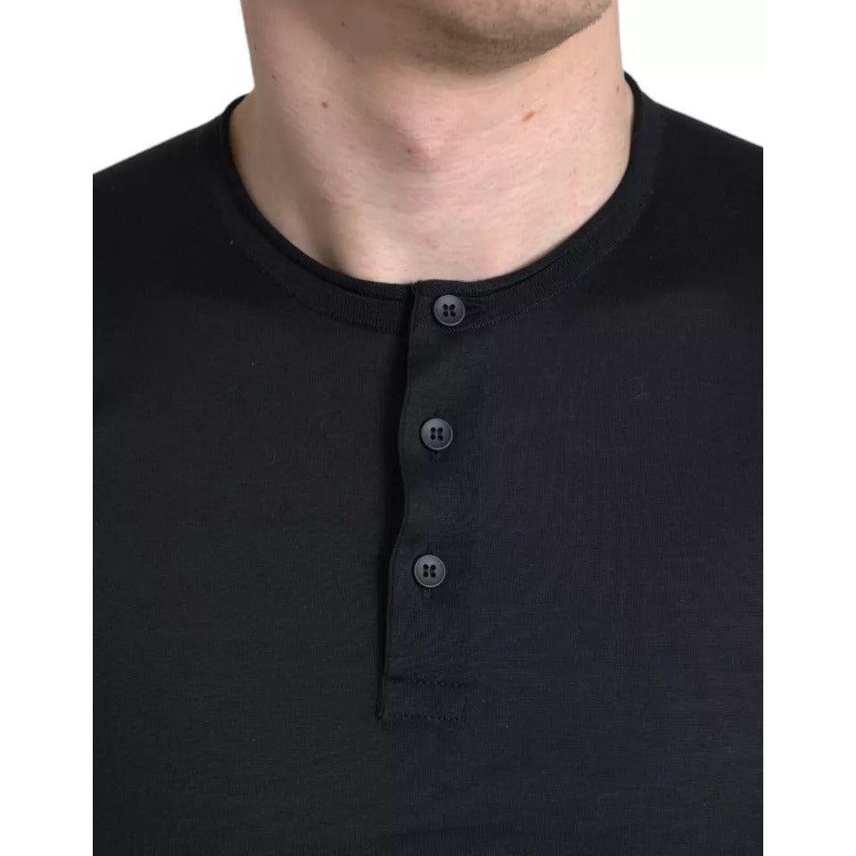 Dolce & Gabbana Black Buttoned Roundneck Short Sleeve T-shirt Dolce & Gabbana Black