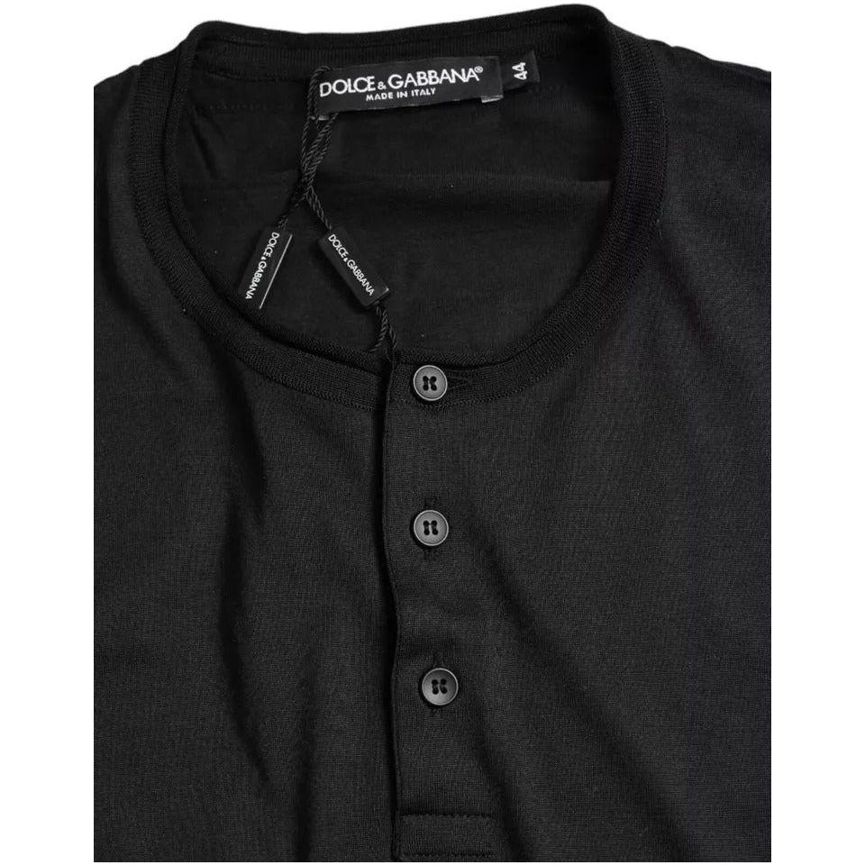 Dolce & Gabbana Black Buttoned Roundneck Short Sleeve T-shirt Dolce & Gabbana Black