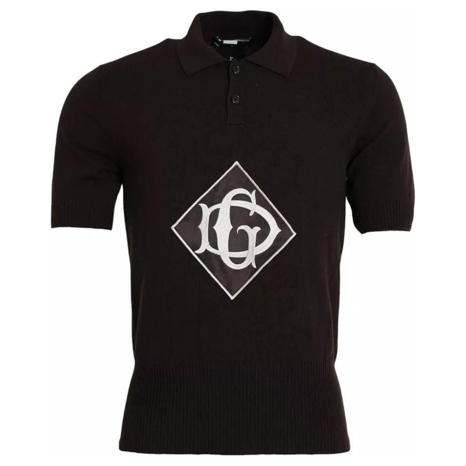 Dolce & Gabbana Brown Logo Collared Short Sleeve Men T-shirt Dolce & Gabbana Black