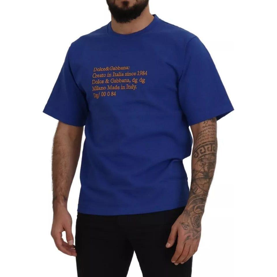Dolce & Gabbana Blue Logo Print Crewneck Cotton T-shirt Dolce & Gabbana Dark Slate Gray