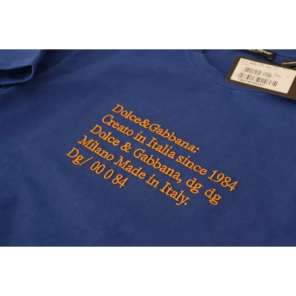 Dolce & Gabbana Blue Logo Print Crewneck Cotton T-shirt Dolce & Gabbana Dark Slate Gray