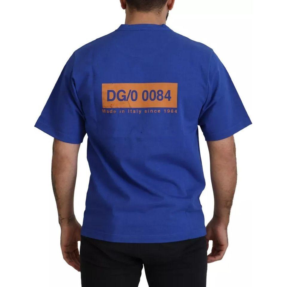 Dolce & Gabbana Blue Logo Print Crewneck Cotton T-shirt Dolce & Gabbana Dark Slate Blue