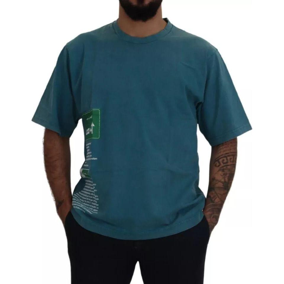 Dolce & Gabbana Blue Logo Print Crewneck Tee Cotton T-shirt Dolce & Gabbana Dark Slate Gray