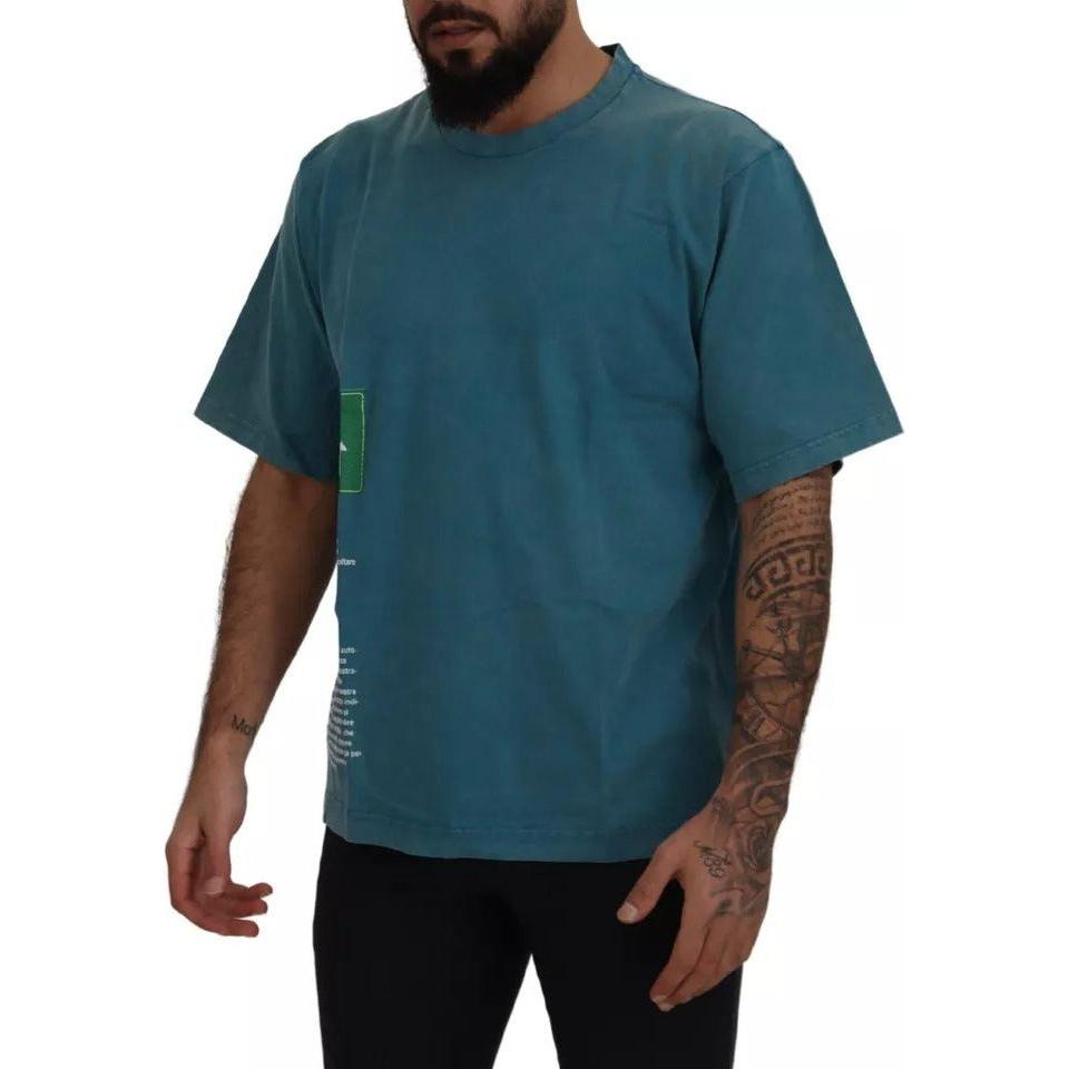 Dolce & Gabbana Blue Logo Print Crewneck Tee Cotton T-shirt Dolce & Gabbana Dark Slate Gray