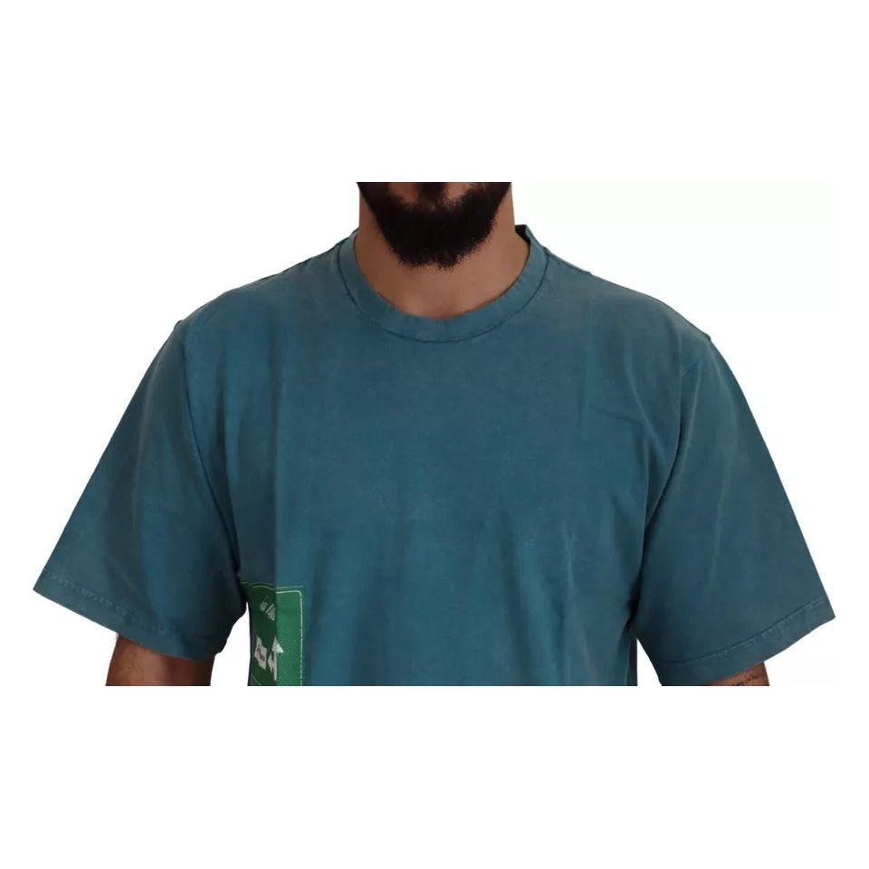 Dolce & Gabbana Blue Logo Print Crewneck Tee Cotton T-shirt Dolce & Gabbana Dark Slate Gray
