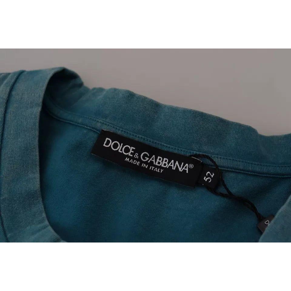 Dolce & Gabbana Blue Logo Print Crewneck Tee Cotton T-shirt Dolce & Gabbana Light Slate Gray