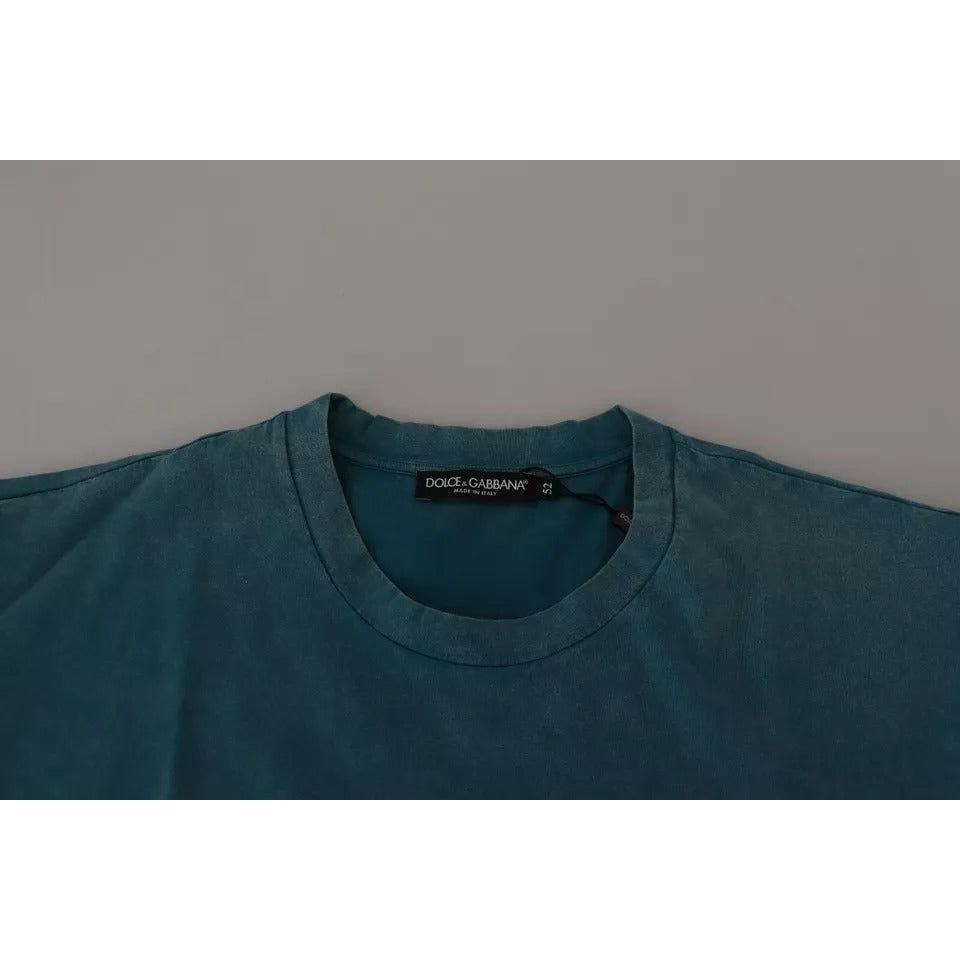 Dolce & Gabbana Blue Logo Print Crewneck Tee Cotton T-shirt Dolce & Gabbana Dark Slate Gray