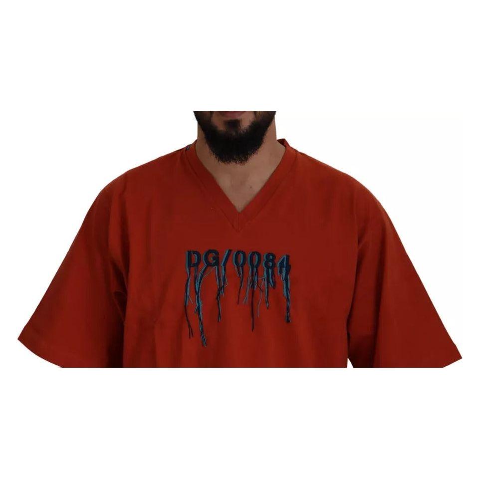 Dolce & Gabbana Red Logo Embroidery Crewneck Cotton T-shirt Dolce & Gabbana Dark Red