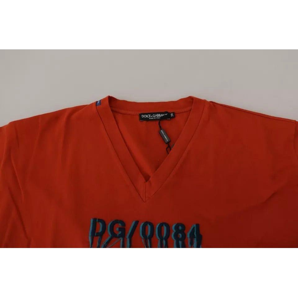 Dolce & Gabbana Red Logo Embroidery Crewneck Cotton T-shirt Dolce & Gabbana Dark Red