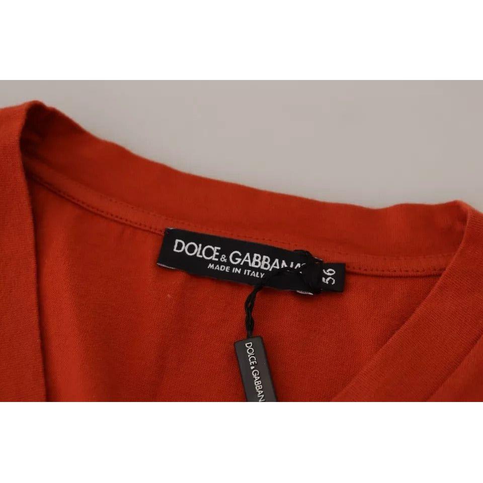 Dolce & Gabbana Red Logo Embroidery Crewneck Cotton T-shirt Dolce & Gabbana Dark Red