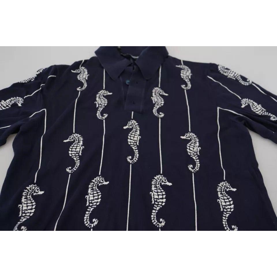 Dolce & Gabbana Dark Blue Sea Horse Collared Polo T-shirt Dolce & Gabbana Black
