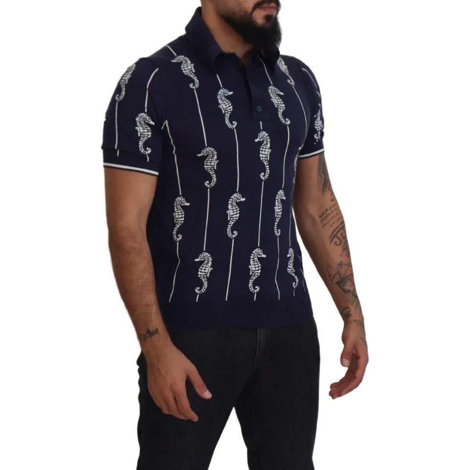 Dolce & Gabbana Dark Blue Sea Horse Collared Polo T-shirt Dolce & Gabbana Black