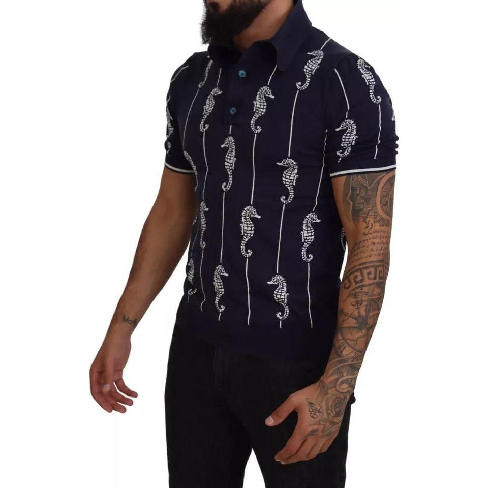 Dolce & Gabbana Dark Blue Sea Horse Collared Polo T-shirt Dolce & Gabbana Black