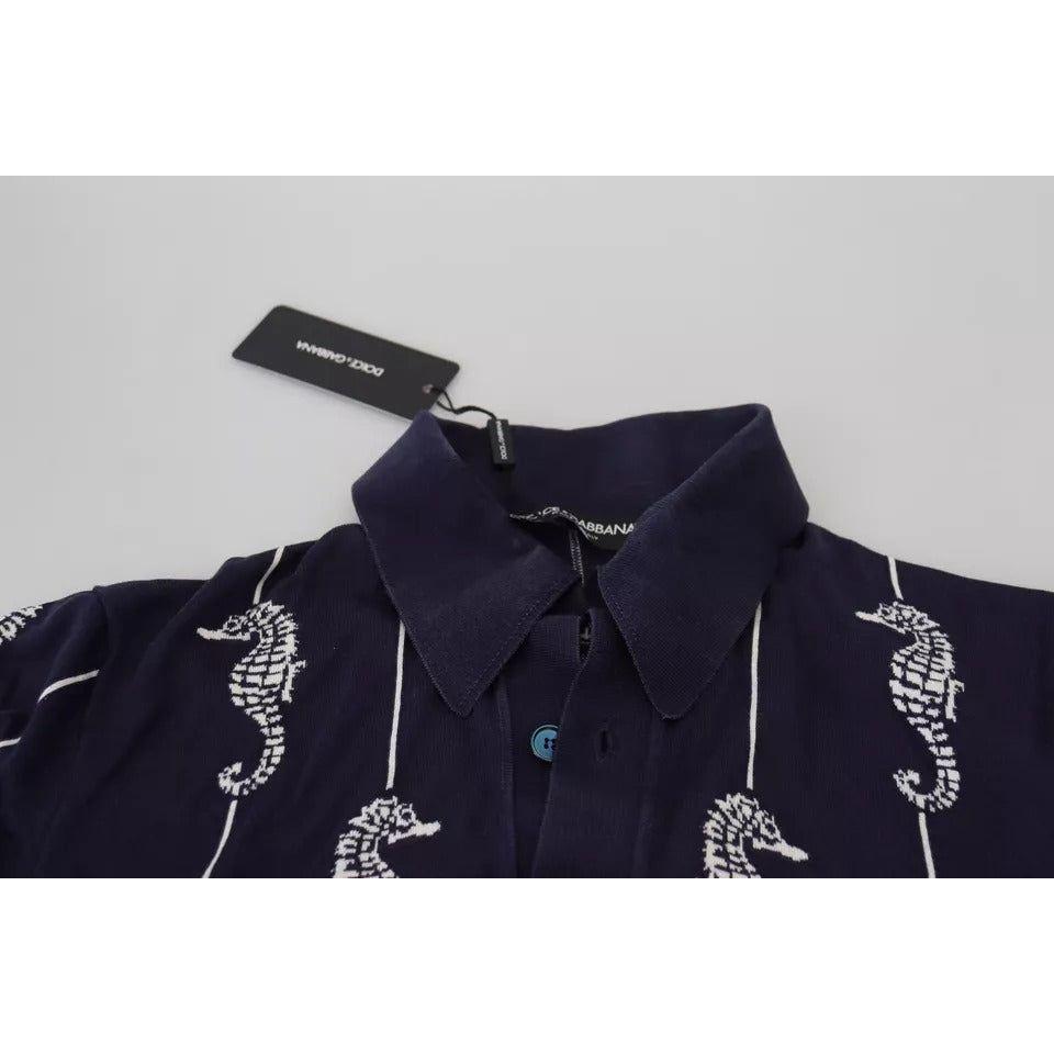 Dolce & Gabbana Dark Blue Sea Horse Collared Polo T-shirt Dolce & Gabbana Black