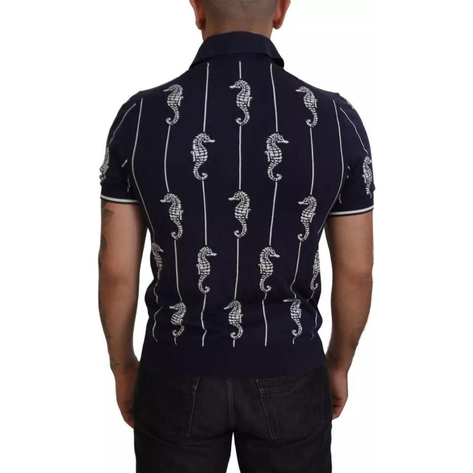 Dolce & Gabbana Dark Blue Sea Horse Collared Polo T-shirt Dolce & Gabbana Black