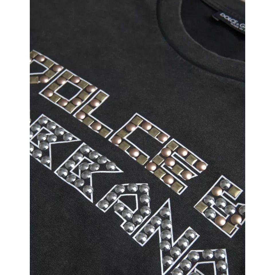 Dolce & Gabbana Gray Logo Embellished Cotton Short Sleeves T-shirt Dolce & Gabbana Dark Slate Gray