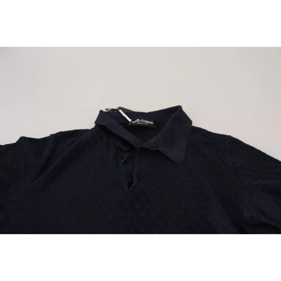 Dolce & Gabbana Dark Blue Collared Polo Casual Silk T-shirt Dolce & Gabbana Black