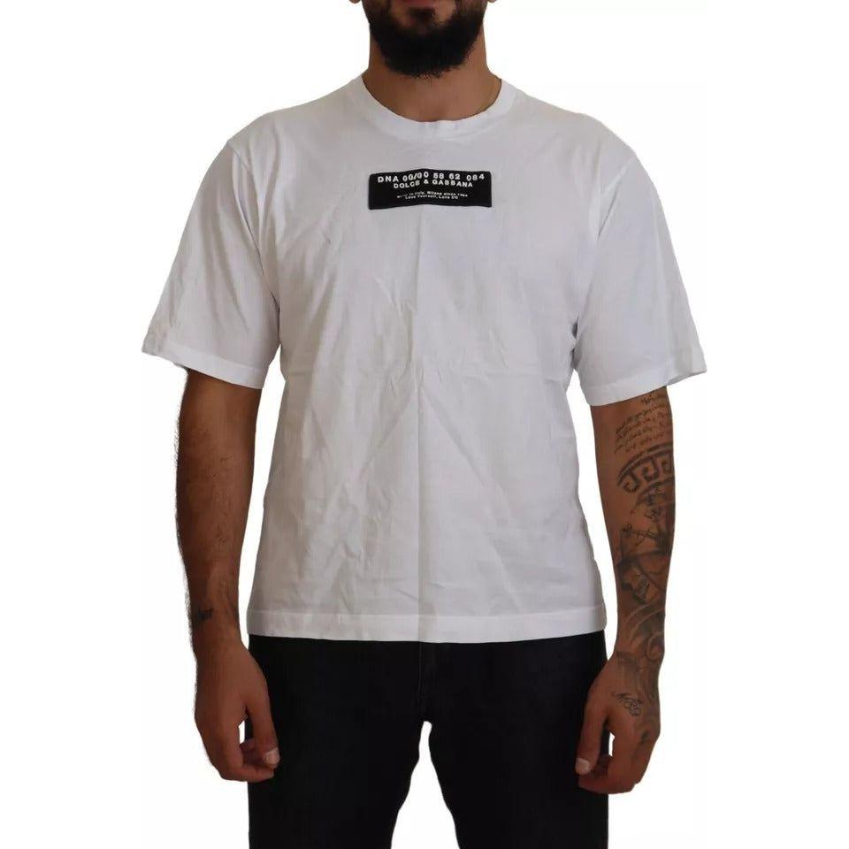 Dolce & Gabbana White Cotton DG Appliqué Men Casual T-shirt Dolce & Gabbana Dark Gray