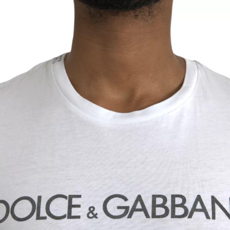 Dolce & Gabbana White Logo Cotton Crew Neck Short Sleeves T-shirt Dolce & Gabbana Light Gray