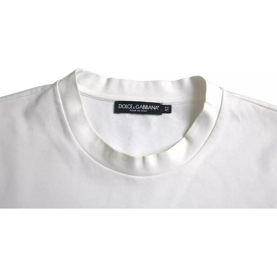 Dolce & Gabbana White Logo Embossed Cotton Crewneck T-shirt Dolce & Gabbana Light Gray